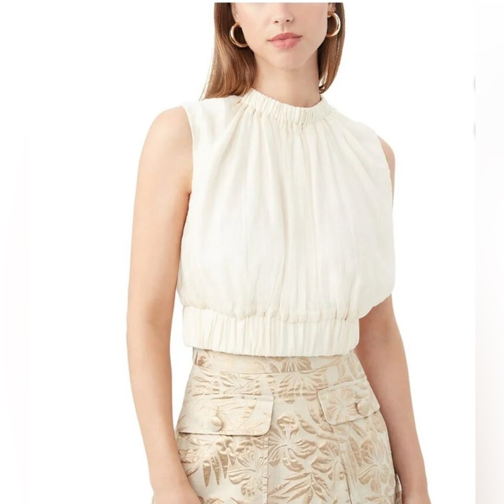 TRINA TURK Cream Mockneck Sleeveless Ruched Crop Kalila Top Elastic Waist Sz XL